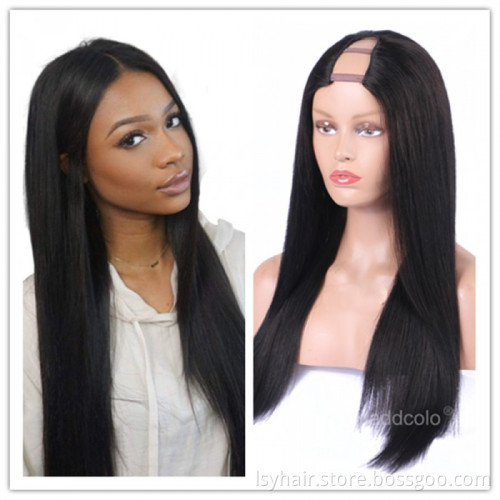 High Quality Thick 180% Density Straight U Part Wigs For Black Women Middle Part Half Hand Tied  Made Human Hair wigs